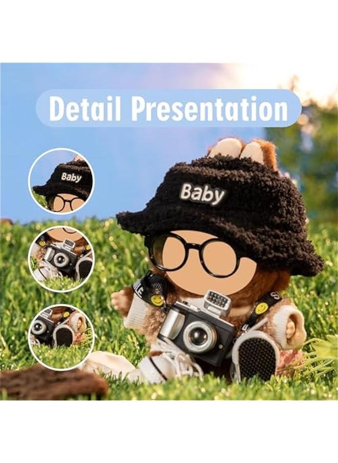 Arabest 5 Set Clothes for Labubu- Clothes for Dolls Outfit,Accessories for Labubu Dolls - Clothes +Light Pink Heart-Shaped Velvet hat + Small Camera + Glasses + Canvas Shoes, No Doll Included(Style F)  - Image 2