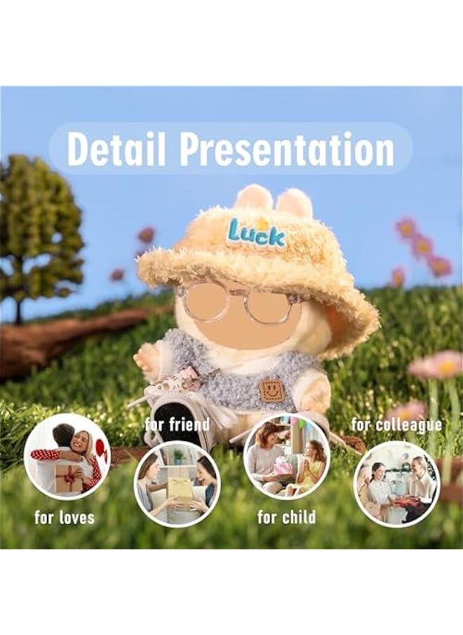 Arabest 5 Set Clothes for Labubu- Clothes for Dolls Outfit,Accessories for Labubu Dolls - Clothes +Light Pink Heart-Shaped Velvet hat + Small Camera + Glasses + Canvas Shoes, No Doll Included(Style F)  - Image 3