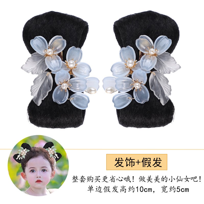 Generic Childrens Hanfu wig bag daily ancient costume bow bun ancient style wig girls hair accessories Headdress Ball head i79 hairpin two + VP058 wig