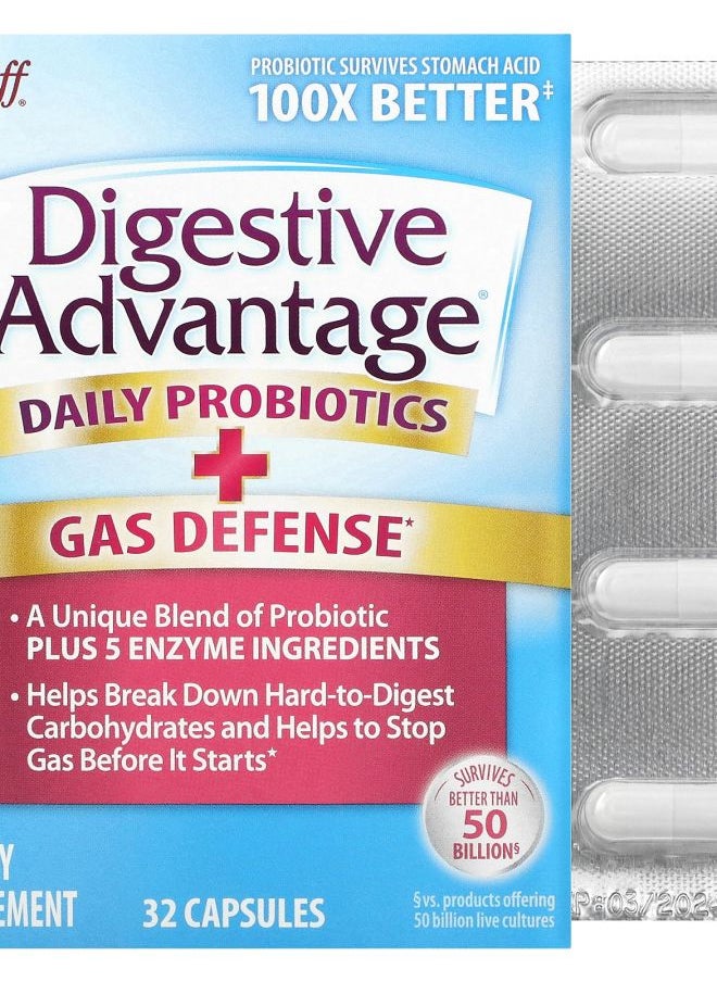 Schiff Digestive Advantage Daily Probiotics + Gas Defense 32 Capsules 