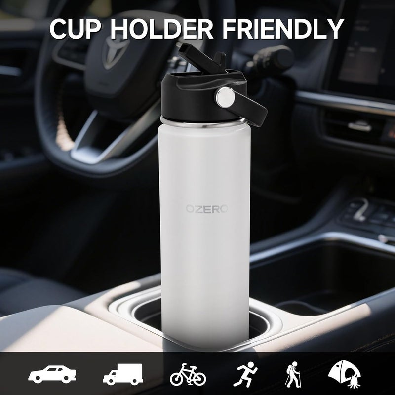 OZERO 24 Oz Insulated Stainless Steel Water Bottle with Lid and Straw - Double Wall Tumbler for Hot & Cold Drinks, Fits in Car Cup Holder, Leak-Proof Water Bottle for Sports, Gym and School - Image 5