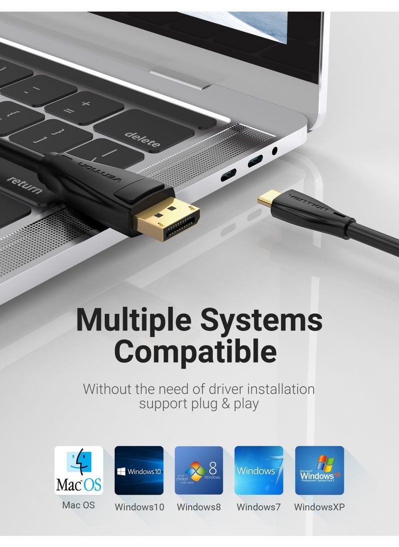 VENTION USB-C to DisplayPort Cable, Thunderbolt Compatible, 8K@60Hz/4K@144Hz UHD, Gold-Plated, Tinned-Copper Conductor, Multiple Shielding, Plug & Play for Monitors and Projectors (USB-C to DP, 1 M)