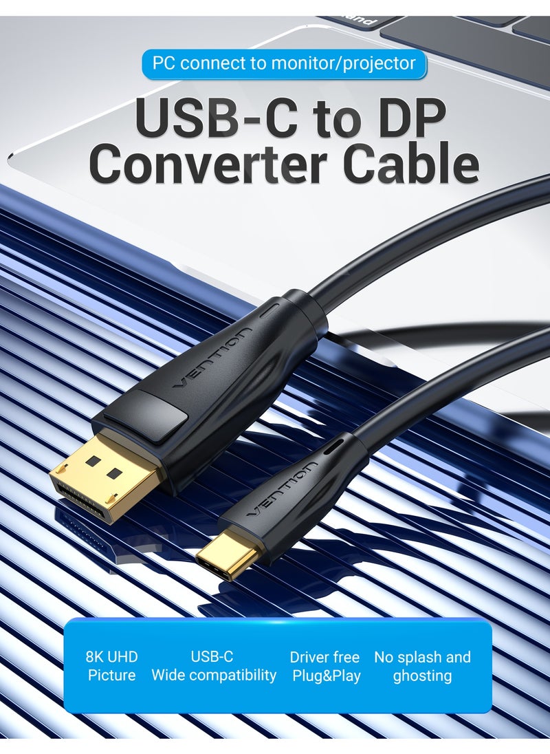 VENTION USB-C to DisplayPort Cable, Thunderbolt Compatible, 8K@60Hz/4K@144Hz UHD, Gold-Plated, Tinned-Copper Conductor, Multiple Shielding, Plug & Play for Monitors and Projectors (USB-C to DP, 1 M)