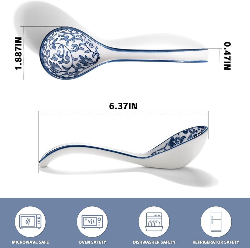 forkmannie Ceramic Soup Spoons, Asian Soup Spoon Chinese Set of 4 Japanese Ramen Long Handle Soup Spoons for Udon,Pho,Ramen,Miso,Cream Soup,Pasta,Eel Rice,Broth Soup,Dumplings - Image 2