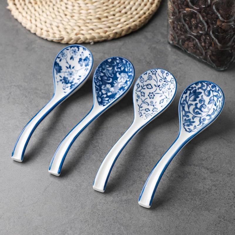 forkmannie Ceramic Soup Spoons, Asian Soup Spoon Chinese Set of 4 Japanese Ramen Long Handle Soup Spoons for Udon,Pho,Ramen,Miso,Cream Soup,Pasta,Eel Rice,Broth Soup,Dumplings - Image 4