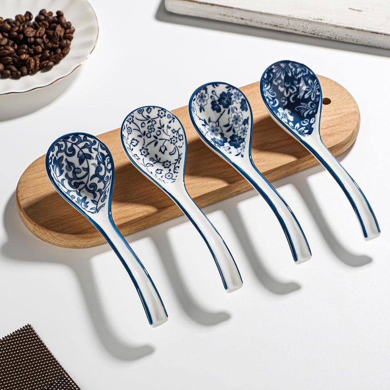 forkmannie Ceramic Soup Spoons, Asian Soup Spoon Chinese Set of 4 Japanese Ramen Long Handle Soup Spoons for Udon,Pho,Ramen,Miso,Cream Soup,Pasta,Eel Rice,Broth Soup,Dumplings - Image 5