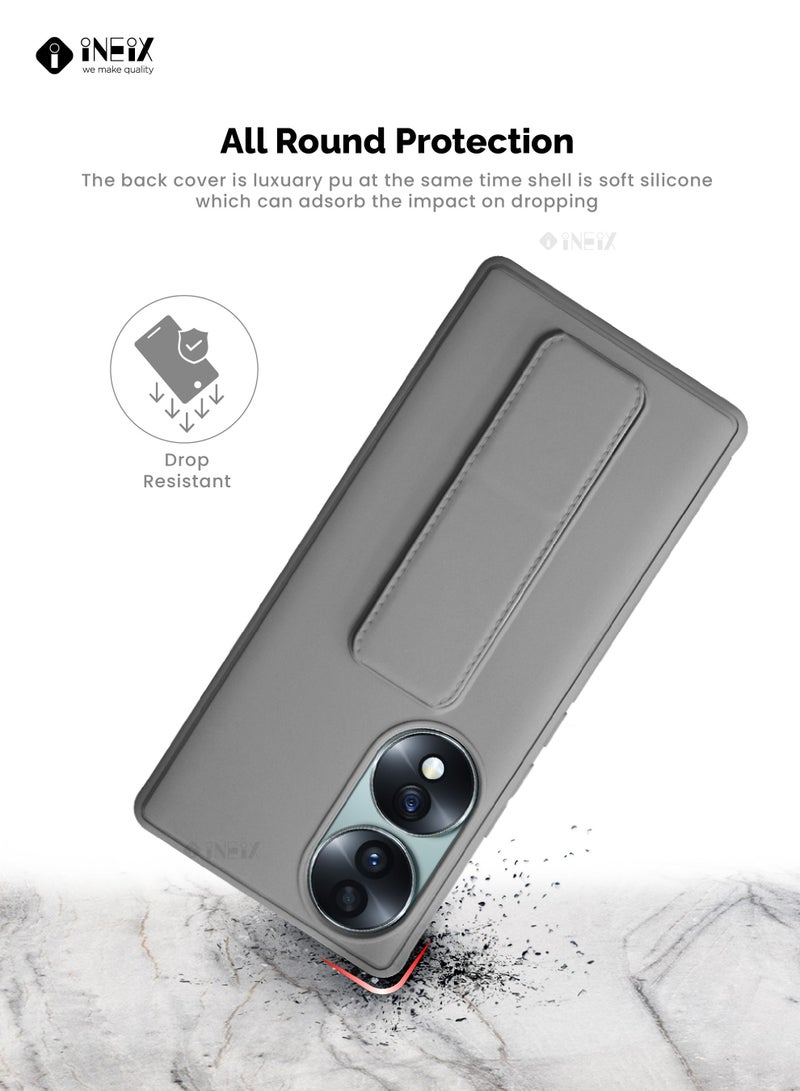 INEIX 3-in-1 Magnetic Wrist Strap Hand Grip with Stand Case Cover for Honor 70-Grey - Image 5