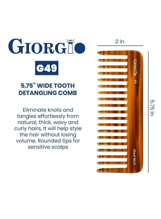 Giorgio G49 5 1/2" Hand Made Tortoise Detangling Comb - Wide Teeth. Hand-Made of quality Durable. - Image 3