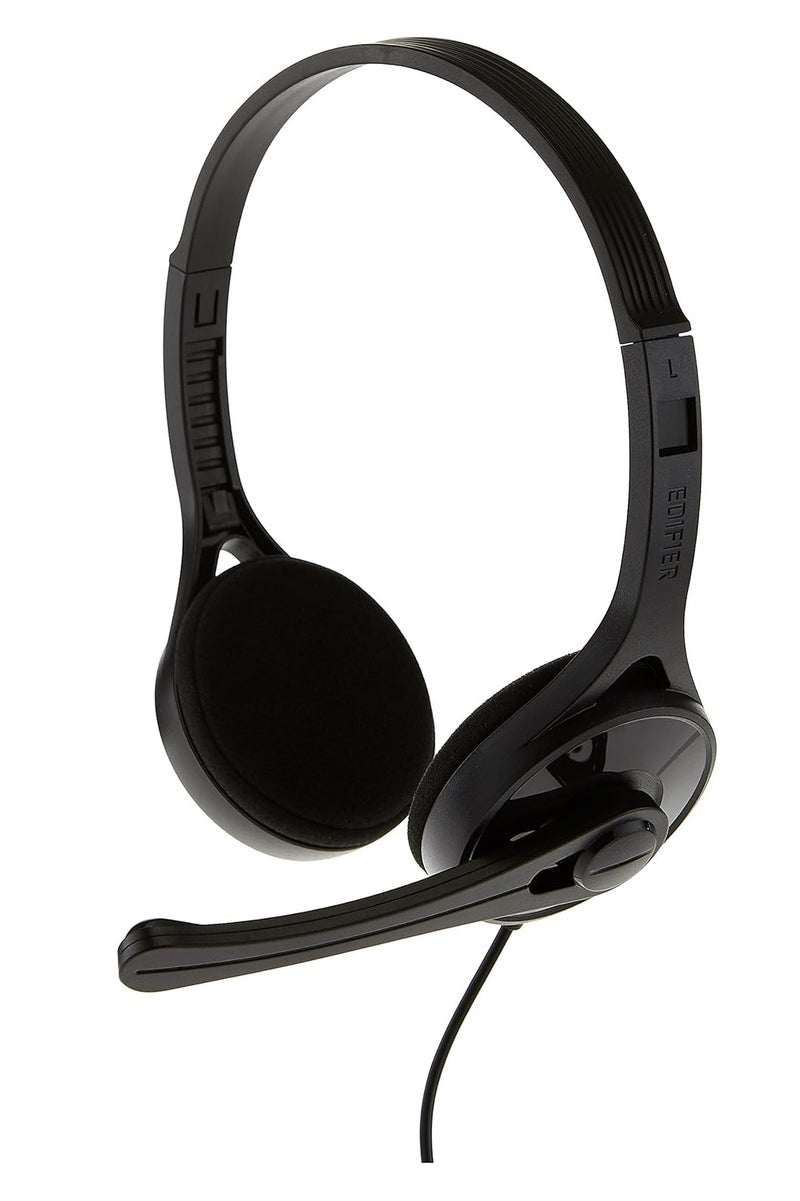 اديفير سماعة رأس سلكية للاتصالات مزودة بوسائد أذن ناعمة مزدوجة وميكروفون قابل للتعديل، تحكم في مستوى الصوت عبر الكابل، مقبس 3.5 ملم، خفيفة الوزن ومريحة للارتداء، مثالية للمكاتب، الاجتماعات، الدردشة، ومراكز الاتصال