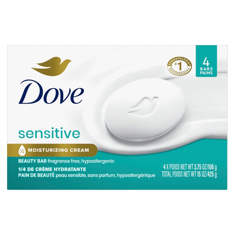 Dove Beauty Bar Soap Sensitive, 24 Bars for Sensitive Skin, Fragrance Free and Hypoallergenic 3.75 oz - Image 1