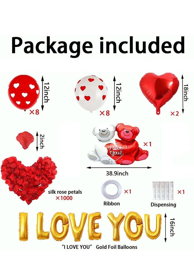 Lemon I Love You Balloons and Heart Balloons,Love-Bear Red Heart Balloons Kit Decor with 1000 Pcs Dark-Red Silk Rose Petals,Valentines Day Romantic Proposal Wedding Anniversary Decorations  - Image 2