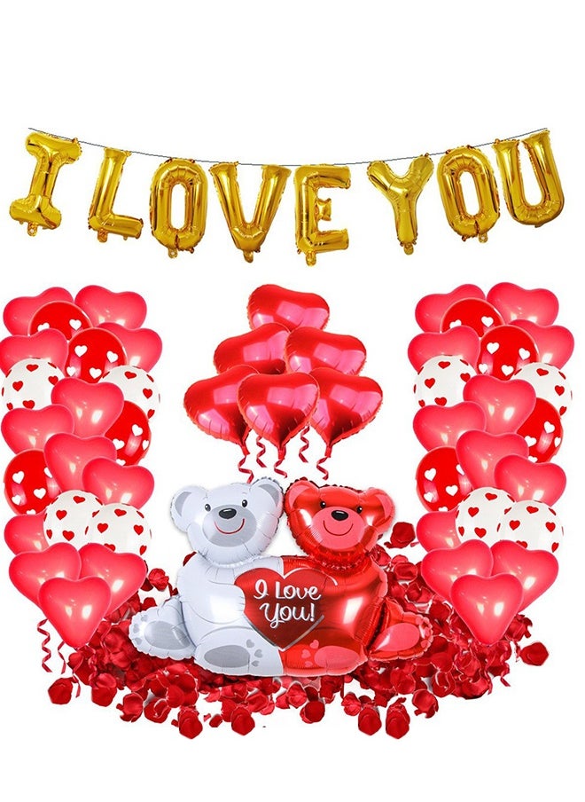 Lemon I Love You Balloons and Heart Balloons,Love-Bear Red Heart Balloons Kit Decor with 1000 Pcs Dark-Red Silk Rose Petals,Valentines Day Romantic Proposal Wedding Anniversary Decorations  - Image 1