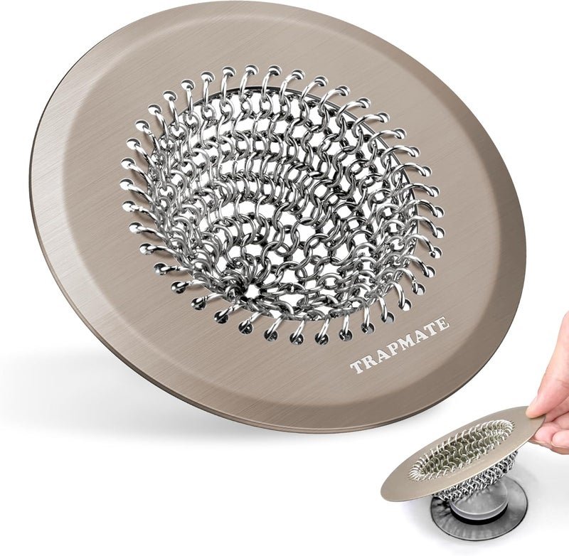 TRAPMATE Shower Drain Hair Catcher, Fast Drainage & Easy Clean Bathtub Drain Cover for Regular & Pop-up Drain (Brown) - Image 1