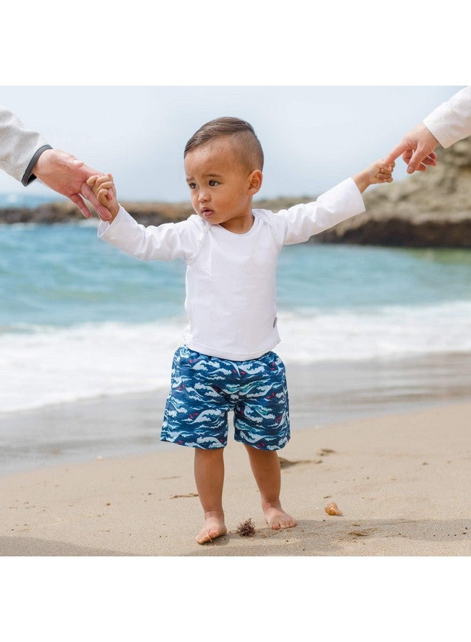 green sprouts green sprouts Boys' Trunks with Built-in Reusable Swim Diaper, Navy Tidal Waves, 6 Months - Image 2