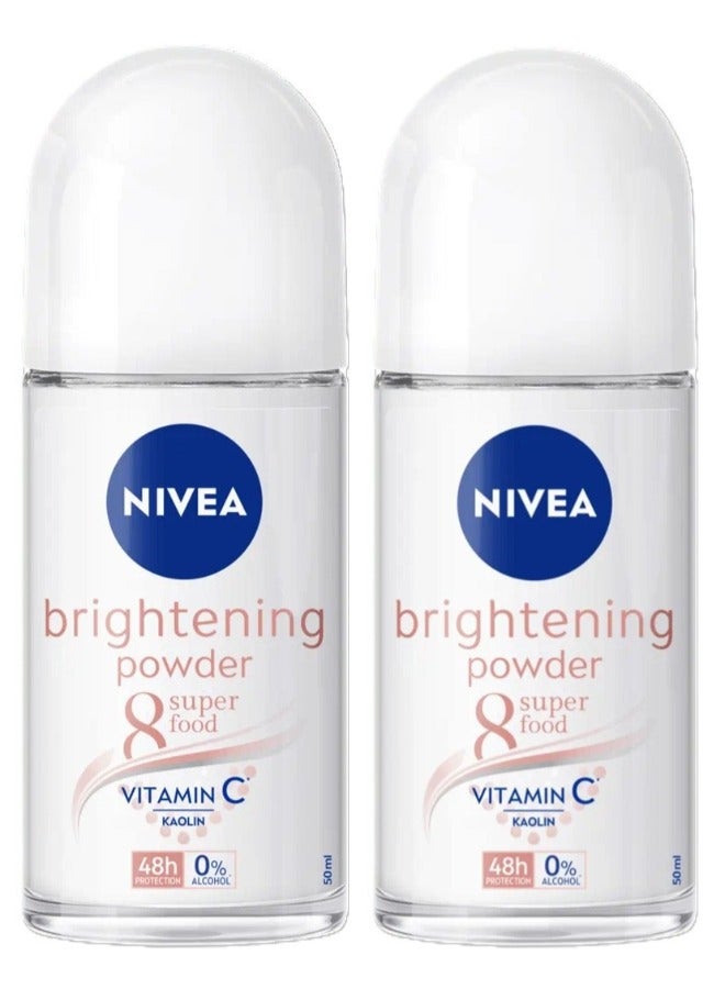 Nivea 2 Pcs Nivea  Brightening Powder Super Food Vitamin C ,Roll-on Deodorant ,50Ml - Image 1