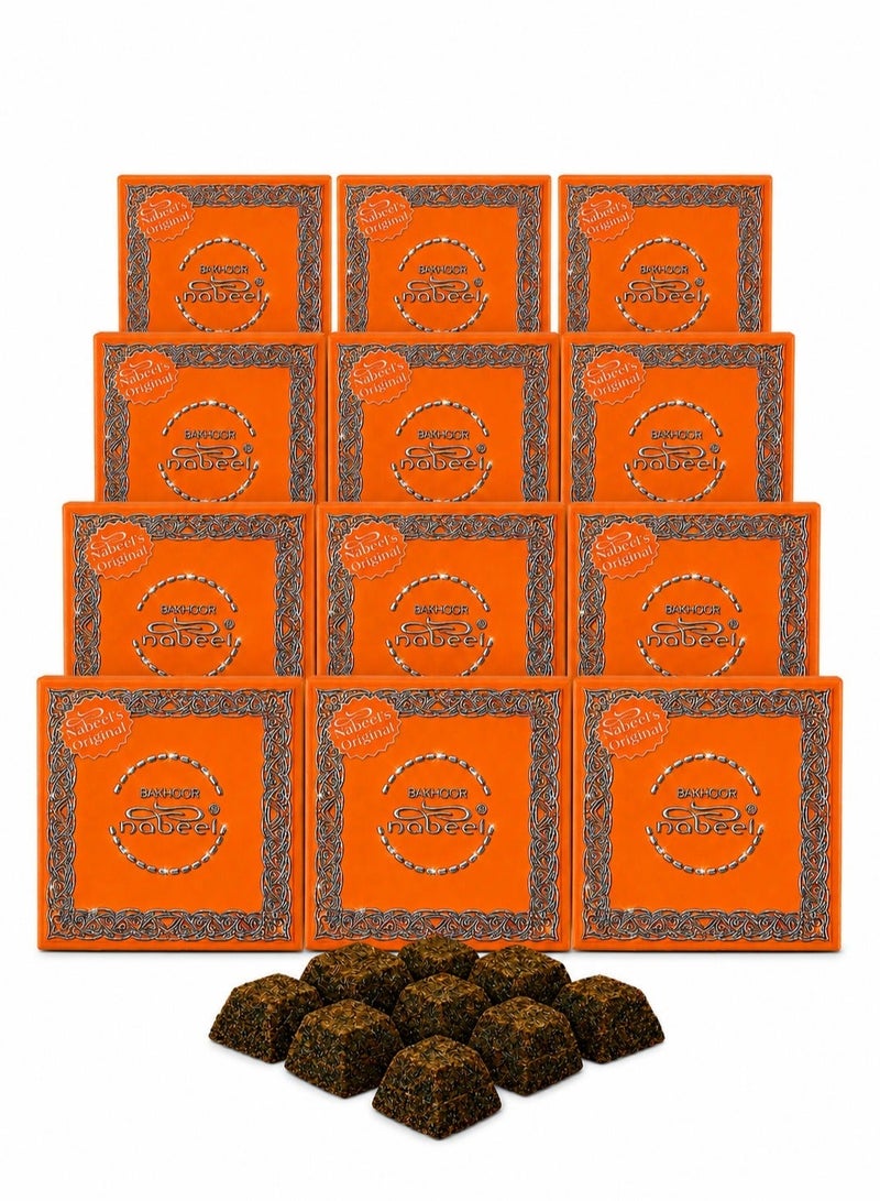 Nabeel Pack of 12 Bakhoor Nabeel 40 Grams Beautiful Smelling Popular Oudh Incense Solid Perfume Bar - Image 1