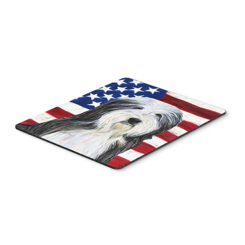 ""Caroline's Treasures Mouse/Hot Pad/Trivet  USA American Flag with Bearded Collie (SS4024MP)""
