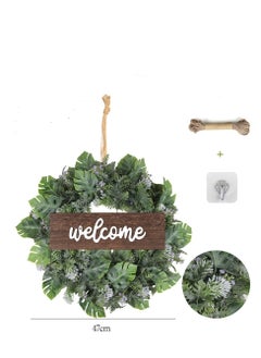 Y&D Welcome Sign with Wreaths Rustic Front Door Decor Wood Hanging Artificial Eucalyptus Farmhouse Porch Decorations for Home Wedding Gift 
