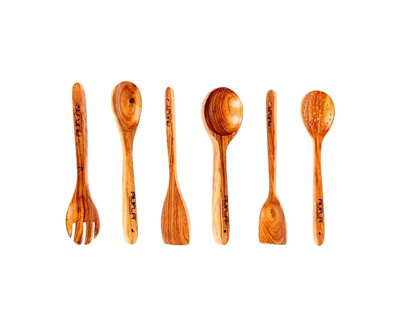 AUFLA Quality Wooden Hand Crafted Cooking Spoon Set Natural Rose WoodSheesham Wood Utensils for Cooking Set of 6 - Image 1