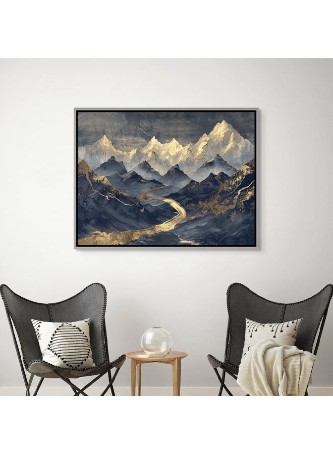 آرت دیکور  ديكور فني مؤطر على قماش مجردة باللونين الأسود والذهبي، منظر طبيعي للجبال، جدار فني مطبوع لتزيين الحائط للمنزل والمكتب وغرفة المعيشة وغرفة النوم - Image 2