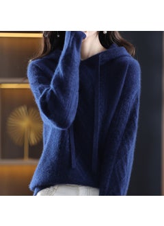 Autumn Winter Loose Ladies Wool Hat Wide Sleeves Versatile Long Sleeve Base Knitted Thick Wool Shirt 1425 navy blue