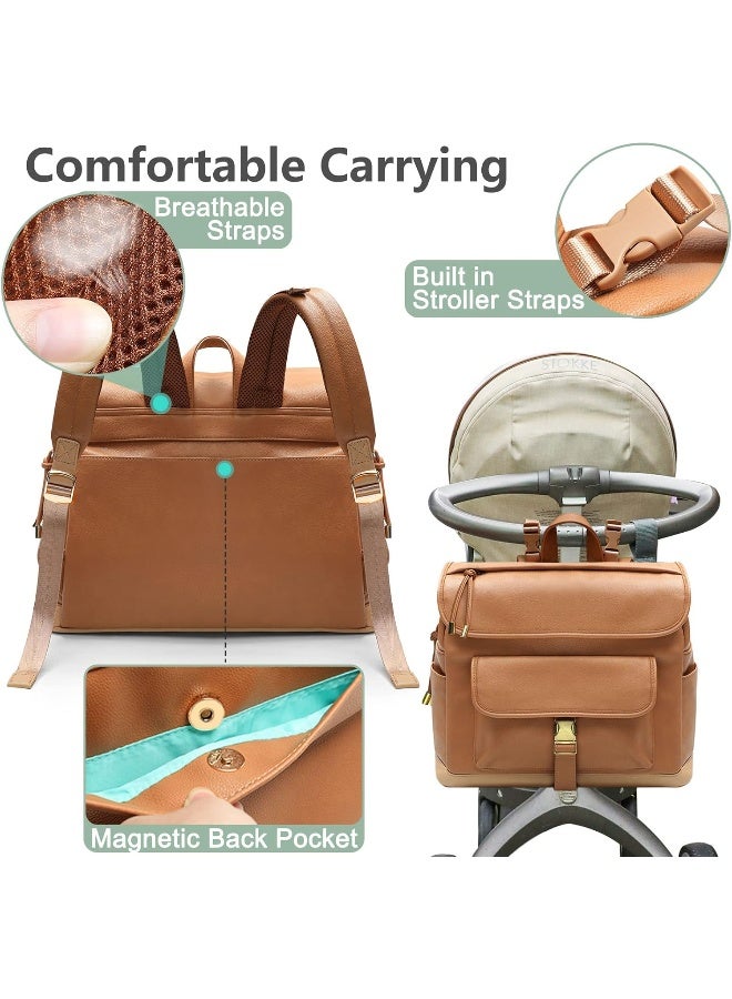 MOMINSIDE Small Diaper Bag Backpack, 12 Pockets Leather Mini Diaper Bag - Image 5