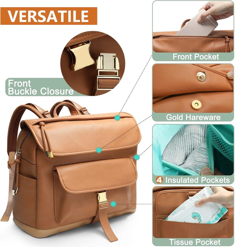 MOMINSIDE Small Diaper Bag Backpack, 12 Pockets Leather Mini Diaper Bag - Image 4