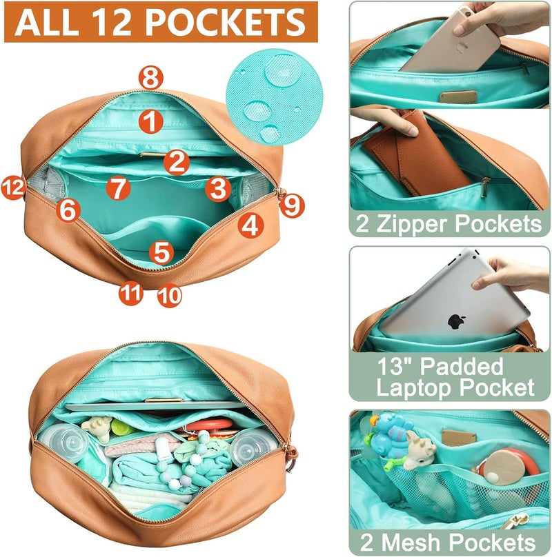 MOMINSIDE Small Diaper Bag Backpack, 12 Pockets Leather Mini Diaper Bag - Image 3