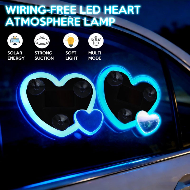 Aikertec Valentines Day Decorations 2PCS Solar Heart Lights for Car - Auto On/Off at Night, No Wiring Needed, Waterproof Romantic Gift for Her/Him, Windshield Dashboard Decoration (Blue) - Image 2