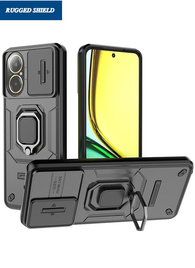 RUGGED SHIELD Realme C67 Phone Case, Realme C67 Case with Slide Camera Cover, Heavy Duty Shockproof Phone Case Cover with Kickstand for Realme C67 4G, Black  - Image 1