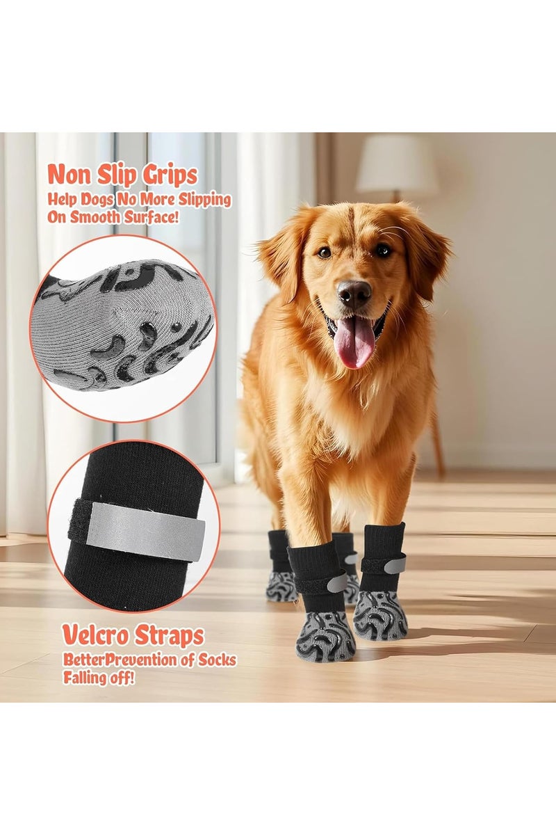 انسجام 4 قطع جوارب للكلاب وأحذية للكلاب مع أشرطة قابلة للتعديل وقبضة مضادة للانزلاق لضمان ملاءمة آمنة وواقي للمخالب من أجل لعق الحروق وخدوش الأرضية مثالي للاستخدام الداخلي والمشي الخفيف في الهواء الطلق - Image 3