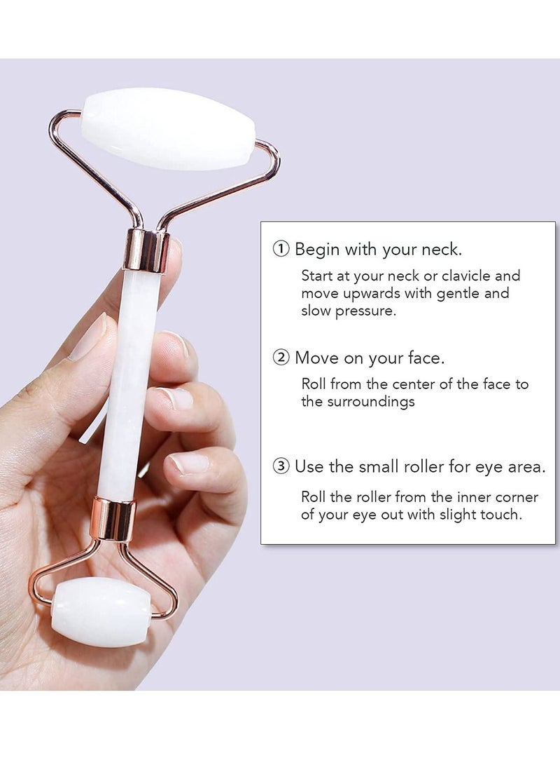 BAIMEI Face roller set jade facial roller beauty massage tool for face neck and body muscle relaxing relieve fine lines and wrinkles white - Image 2
