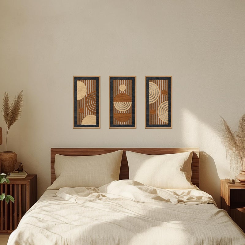 IARTTOP 3Pcs Mid Century Modern Wall Decor Framed Geometric Wood Wall Art Set Minimalist Abstract Line Panel Hanging Decor for Living Room Bedroom Office 8 x 16 Inch - Image 5