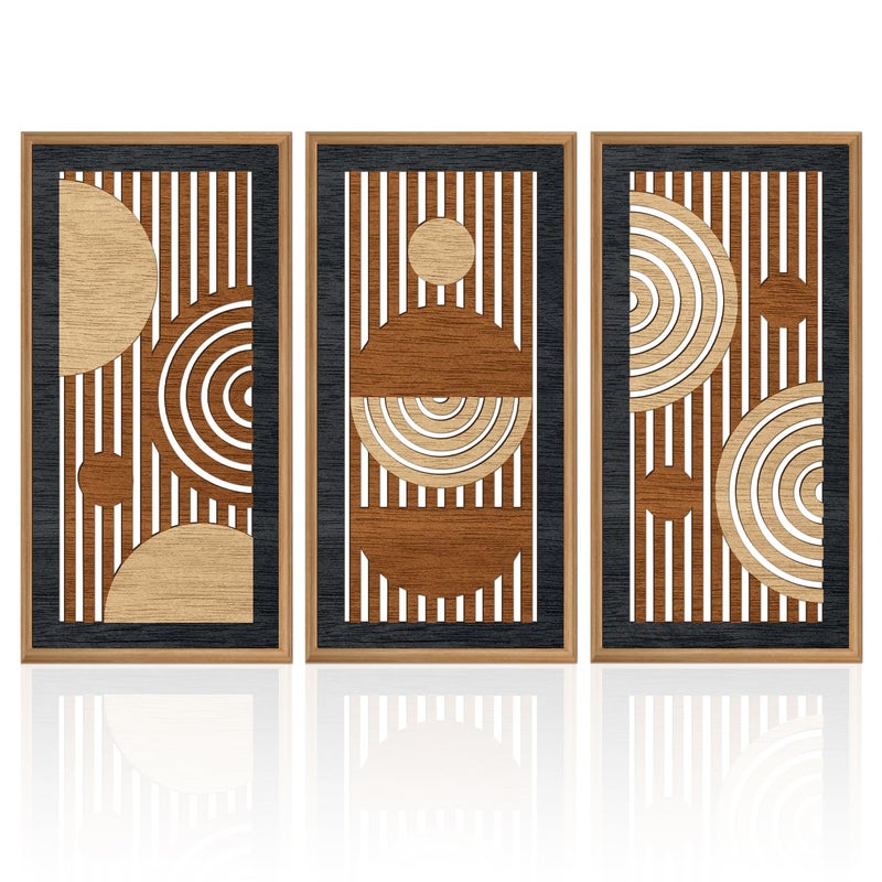 IARTTOP 3Pcs Mid Century Modern Wall Decor Framed Geometric Wood Wall Art Set Minimalist Abstract Line Panel Hanging Decor for Living Room Bedroom Office 8 x 16 Inch - Image 1