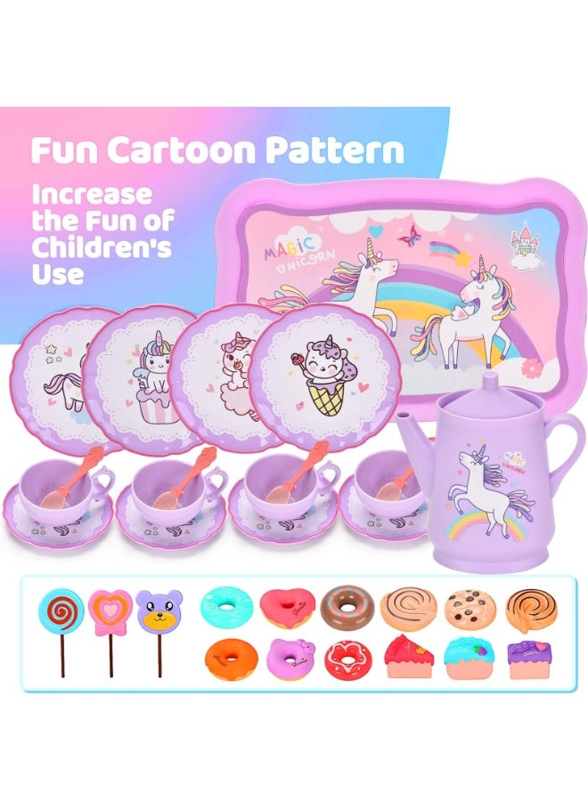 Unicorn Tea Party Set for Little Girls, Pretend Plastic Teapot Set, Princess Tea Time Play Kitchen Toy with Dessert, Carrying Case for Birthday Easter Gifts Kids Toddlers Age 3 4 5 6 - Image 3