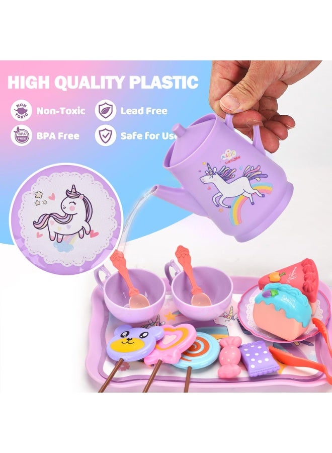 Unicorn Tea Party Set for Little Girls, Pretend Plastic Teapot Set, Princess Tea Time Play Kitchen Toy with Dessert, Carrying Case for Birthday Easter Gifts Kids Toddlers Age 3 4 5 6 - Image 5