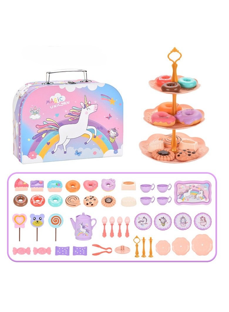 Unicorn Tea Party Set for Little Girls, Pretend Plastic Teapot Set, Princess Tea Time Play Kitchen Toy with Dessert, Carrying Case for Birthday Easter Gifts Kids Toddlers Age 3 4 5 6 - Image 2