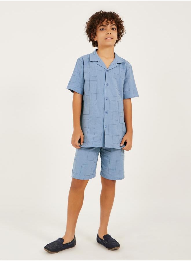 Styli - Embroidered Collared Shirt Sleeve Shirt and Shorts Set - Image 1