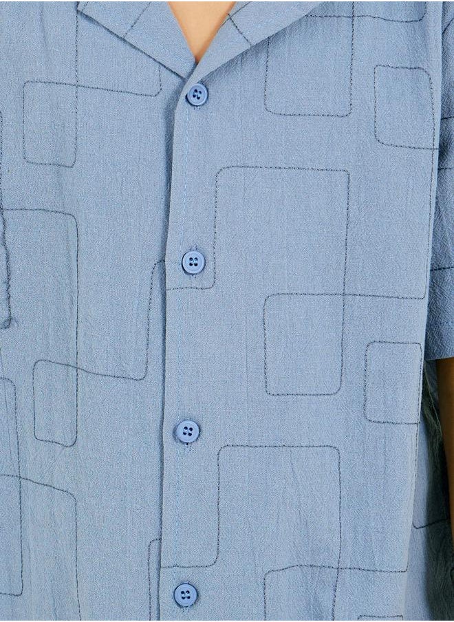 Styli - Embroidered Collared Shirt Sleeve Shirt and Shorts Set - Image 1