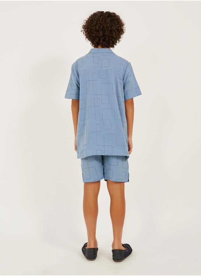 Styli - Embroidered Collared Shirt Sleeve Shirt and Shorts Set - Image 1
