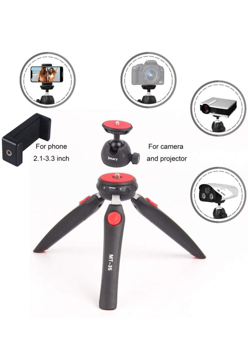Jmary - Jmary MT-35 - Table Top Mini Portable Fold-able Extendable Tripod Stand for Mobile Phones and DSLR & Digital Cameras - Coming with Universal Mobile Phone Holder (MT-35-BLK) - Image 1