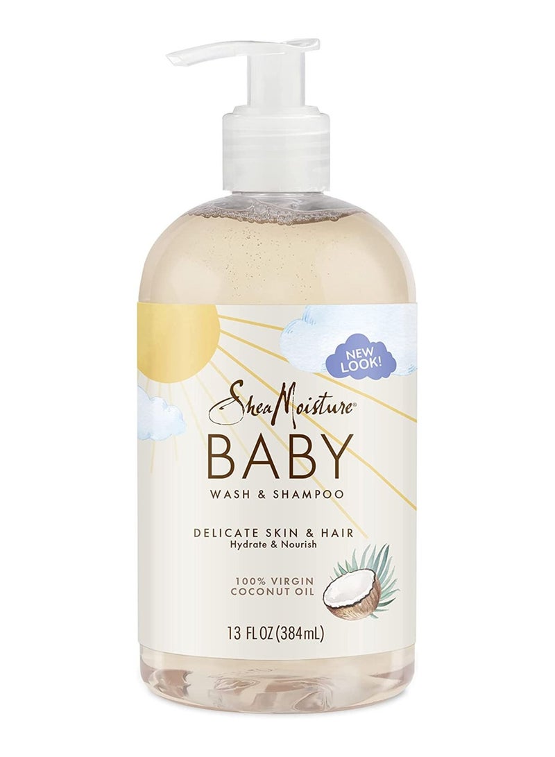 Shea Moisture Virgin Coconut Oil Baby Wash And Shampoo For Kids, 13 Oz., White, 384 ml