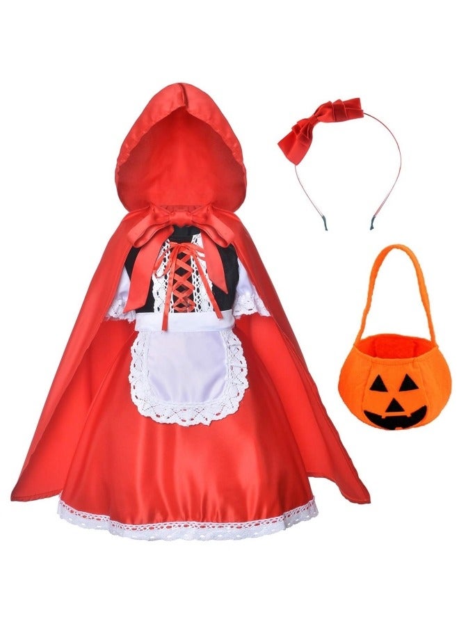 GGEROU فستان زي القبعة الحمراء الصغيرة للبنات أزياء أطفال شخصية من القصص الخيالية - Image 2