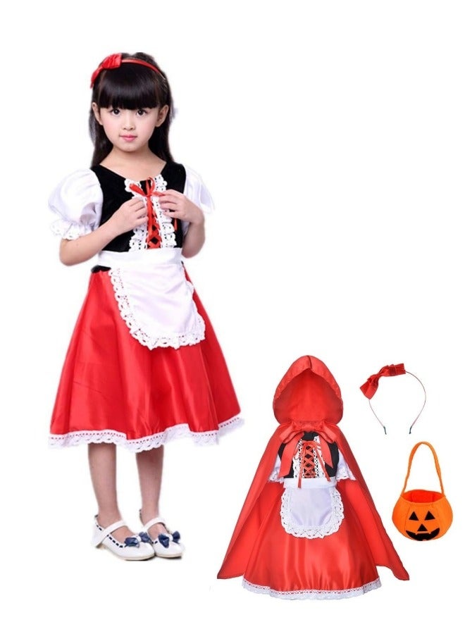 GGEROU فستان زي القبعة الحمراء الصغيرة للبنات أزياء أطفال شخصية من القصص الخيالية - Image 1