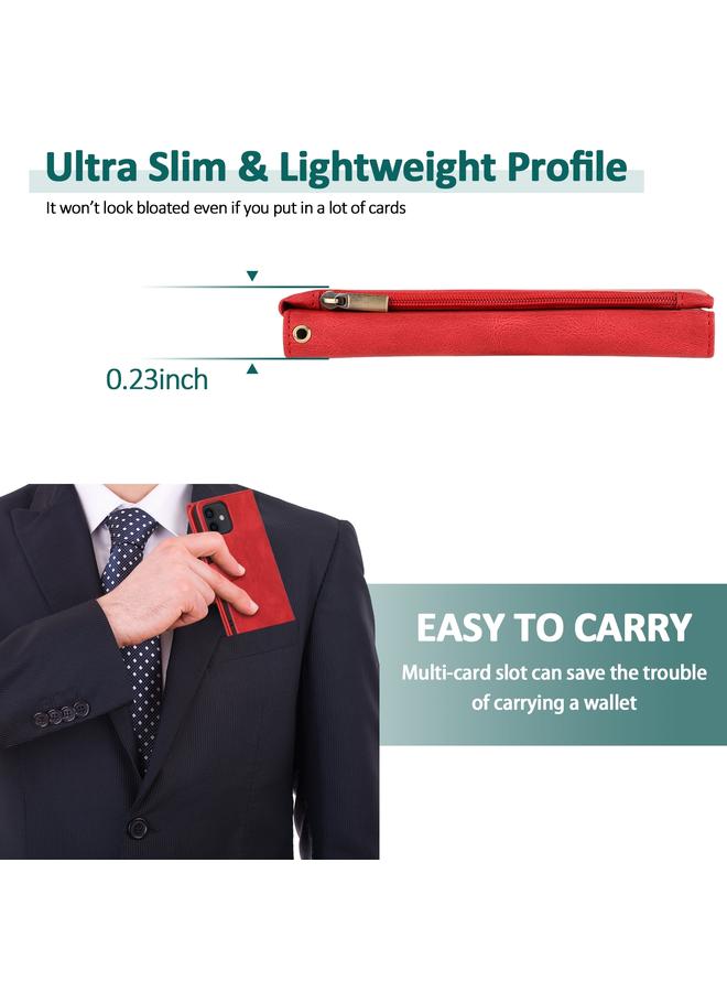 زبون جراب لهاتف iPhone 12 mini بملمس الجلد وسحاب وملمس Crazy Horse وحقيبة محفظة من الجلد قابلة للطي أفقيًا مع حامل وفتحات للبطاقات ومحفظة وحبل - Image 5