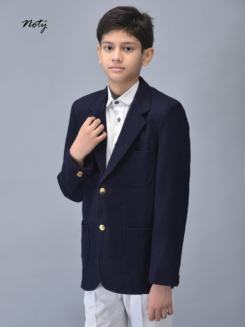 Noty Store Noty ® Boys & Girls Winter- School Uniform Blazer | Coat | Jacket- Woolen Fabric- Front Open Button Closure | School Winter Unisex Blazer | Both Side Pockets (in, Numeric, 38, Regular, Navy Blue) - Image 4