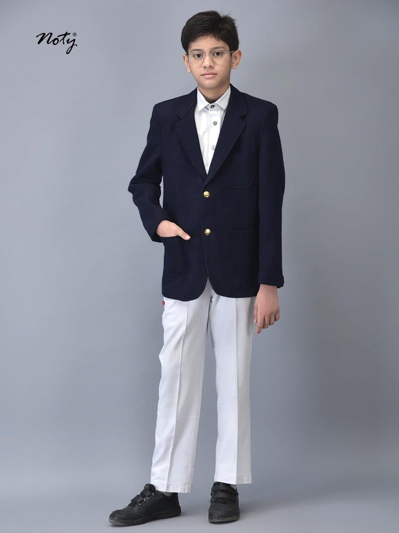 Noty Store Noty ® Boys & Girls Winter- School Uniform Blazer | Coat | Jacket- Woolen Fabric- Front Open Button Closure | School Winter Unisex Blazer | Both Side Pockets (in, Numeric, 38, Regular, Navy Blue) - Image 2