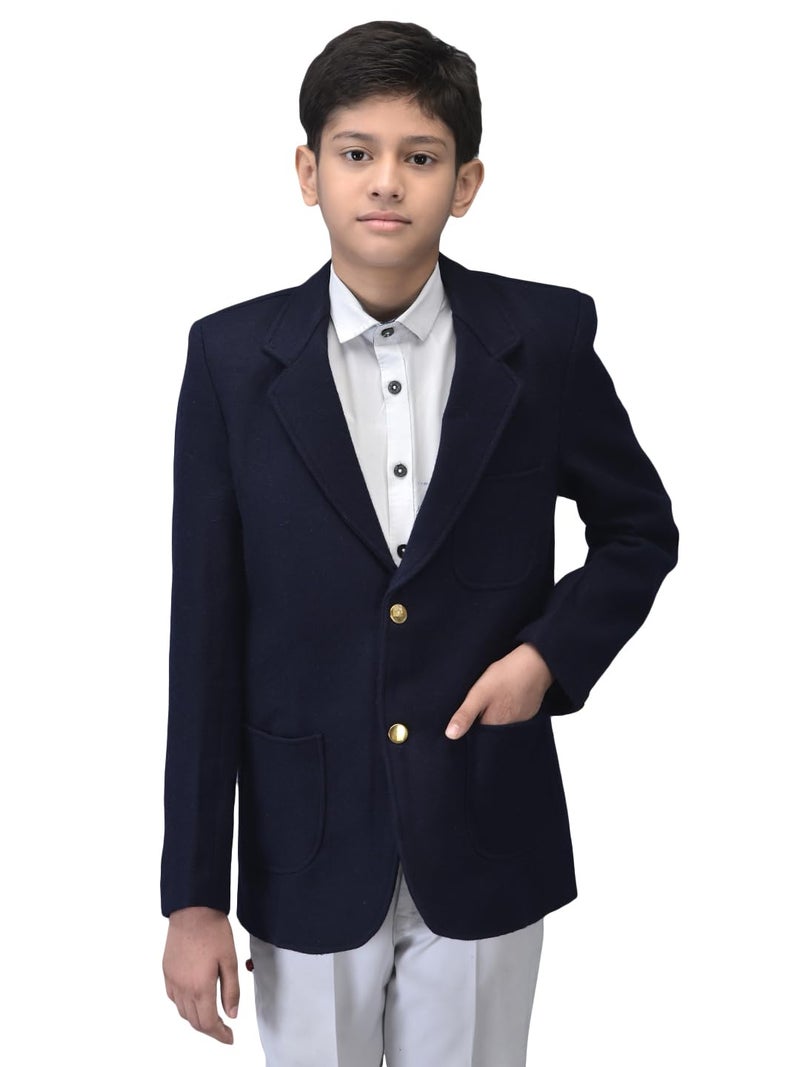Noty Store Noty ® Boys & Girls Winter- School Uniform Blazer | Coat | Jacket- Woolen Fabric- Front Open Button Closure | School Winter Unisex Blazer | Both Side Pockets (in, Numeric, 38, Regular, Navy Blue) - Image 1
