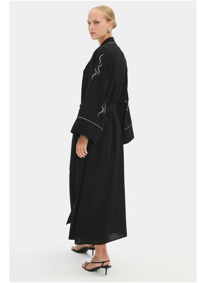 JUNE June Women Stoned Waist Tie Detailed Abaya Black