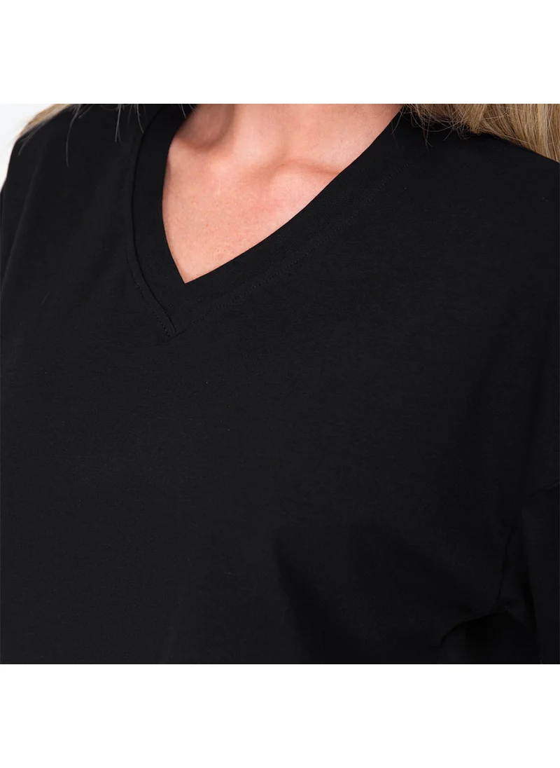 Happyfox Cotton Women's V-Neck Oversize T-Shirt Black